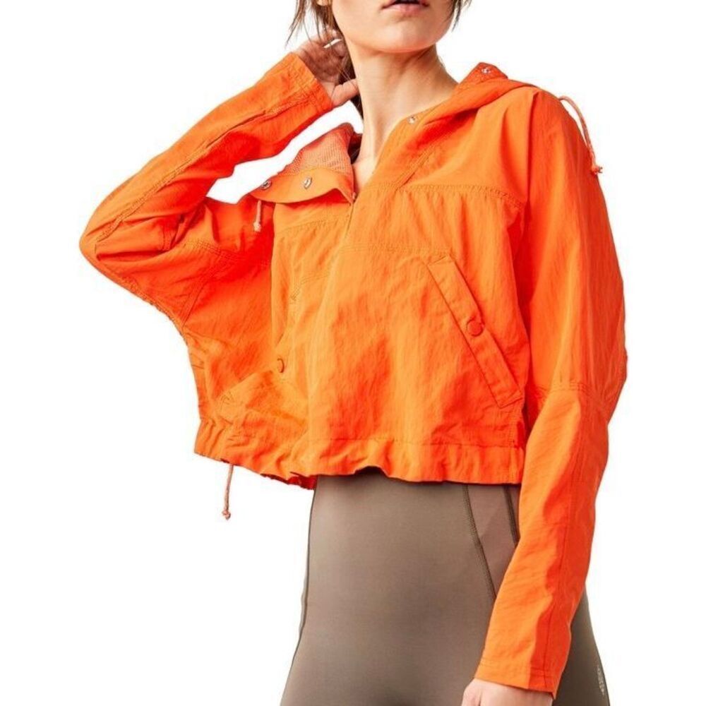Free People Movement Cropped Hooded Jacket Ride to Wave Orange XS